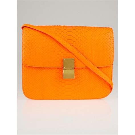 Celine Neon Orange Python Large Classic Box Flap Bag